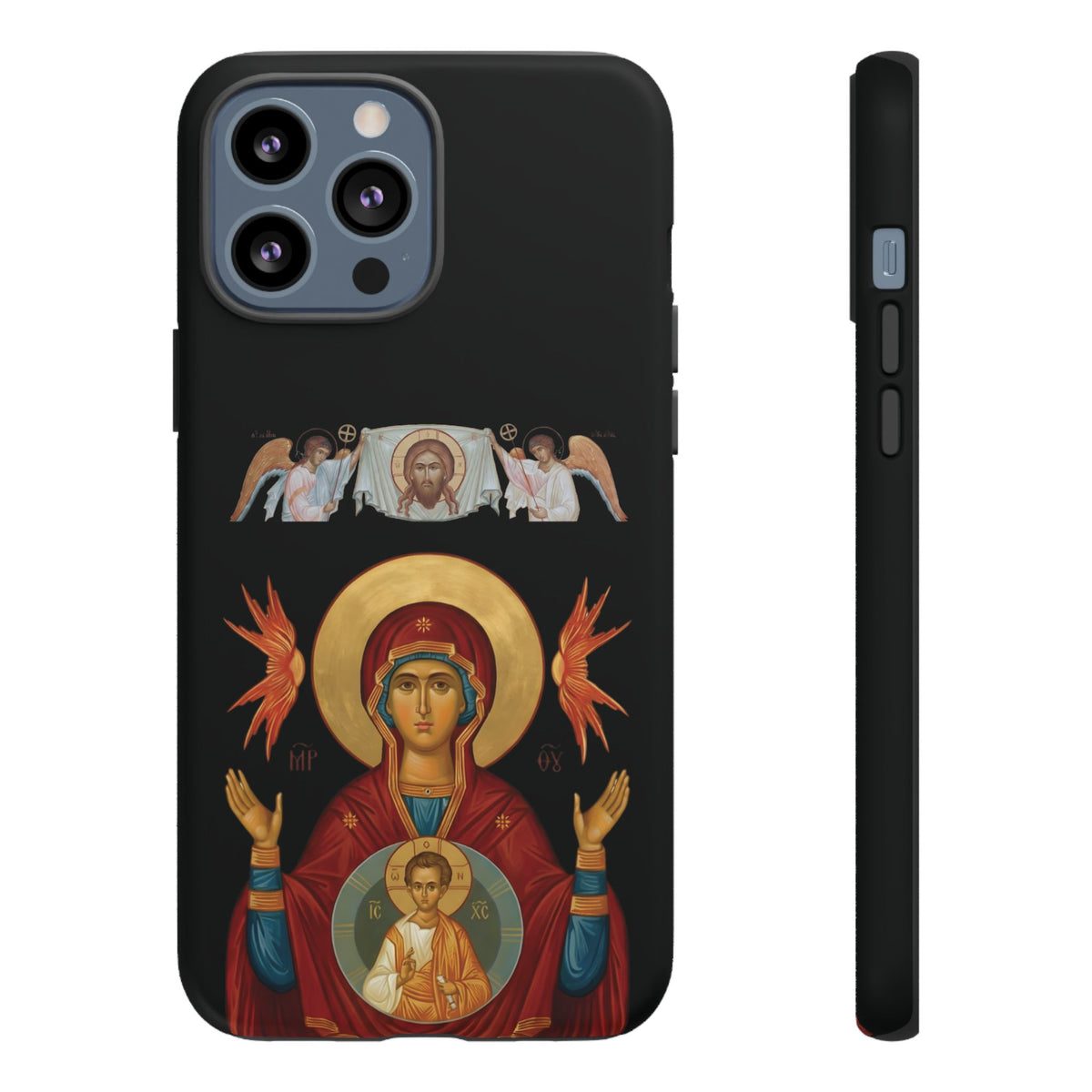 Christelijk telefoonhoesje De Heilige Maagd Maria zwart mat