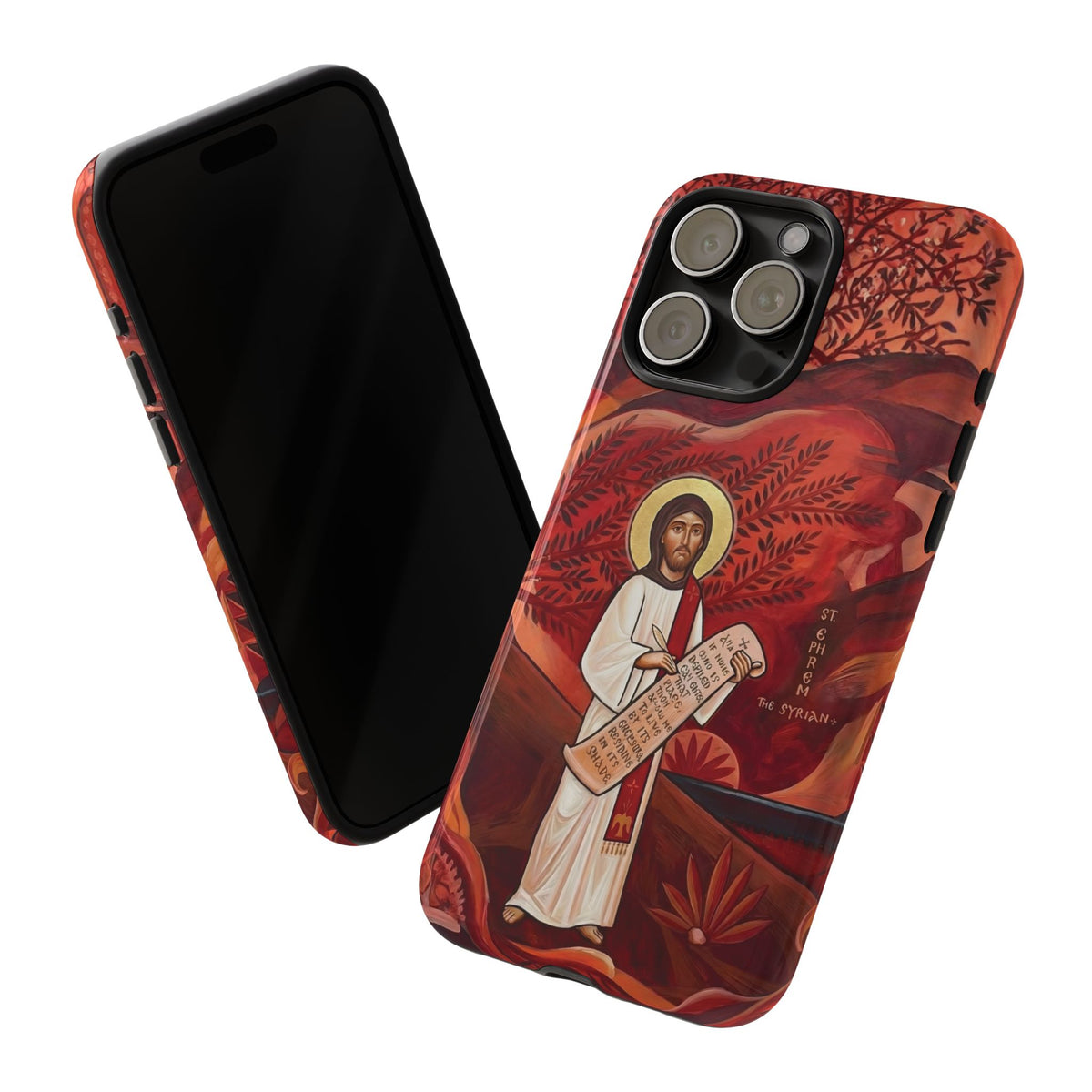 Christelijk telefoonhoesje Sint-Efrem de Syriër rood mat