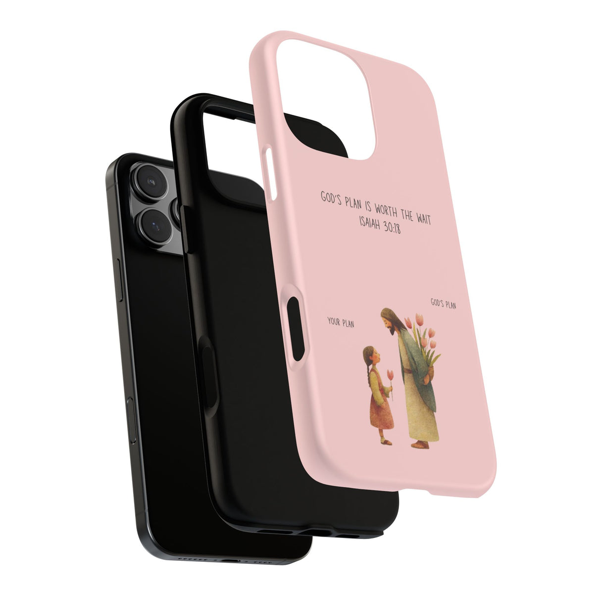 Christelijk telefoonhoesje Gods plan is beter roze mat