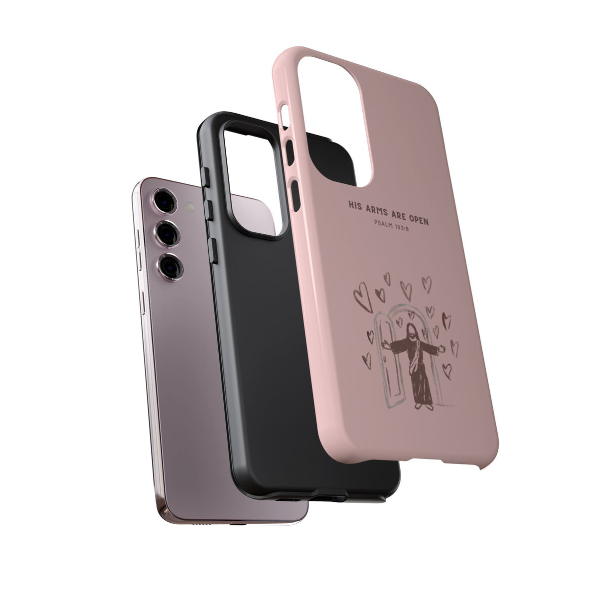 Christelijk telefoonhoesje Zijn armen staan open roze mat