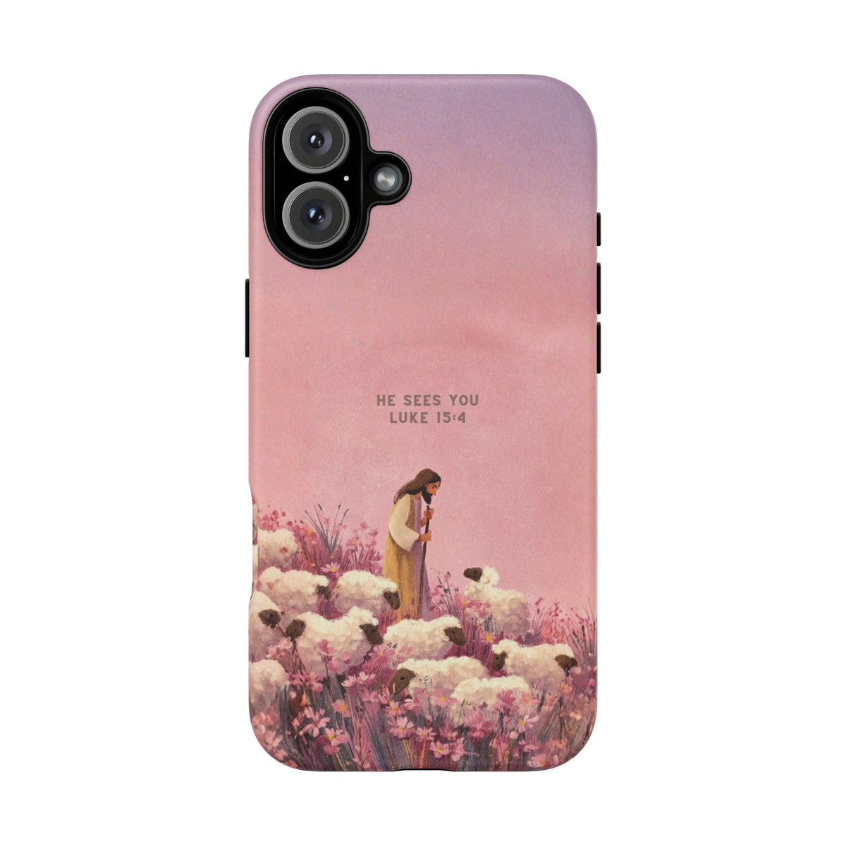 Christelijk telefoonhoesje Hij ziet jou roze mat