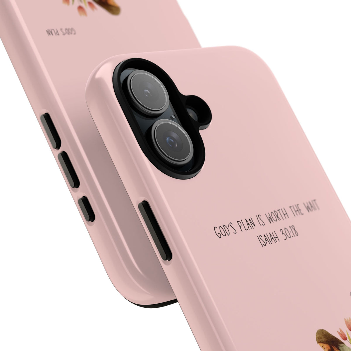 Christelijk telefoonhoesje Gods plan is beter roze mat
