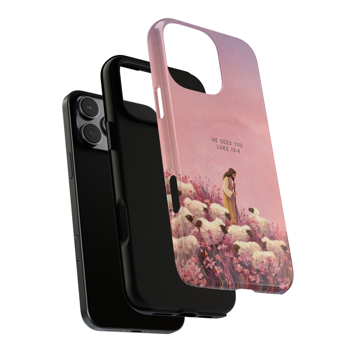 Christelijk telefoonhoesje Hij ziet jou roze mat