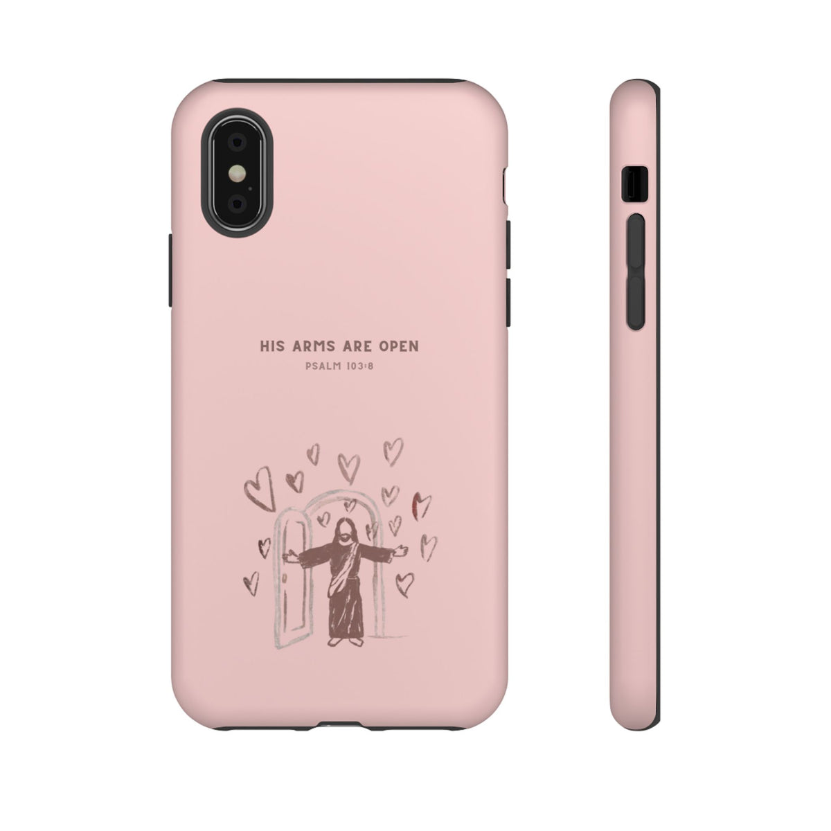 Christelijk telefoonhoesje Zijn armen staan open roze mat