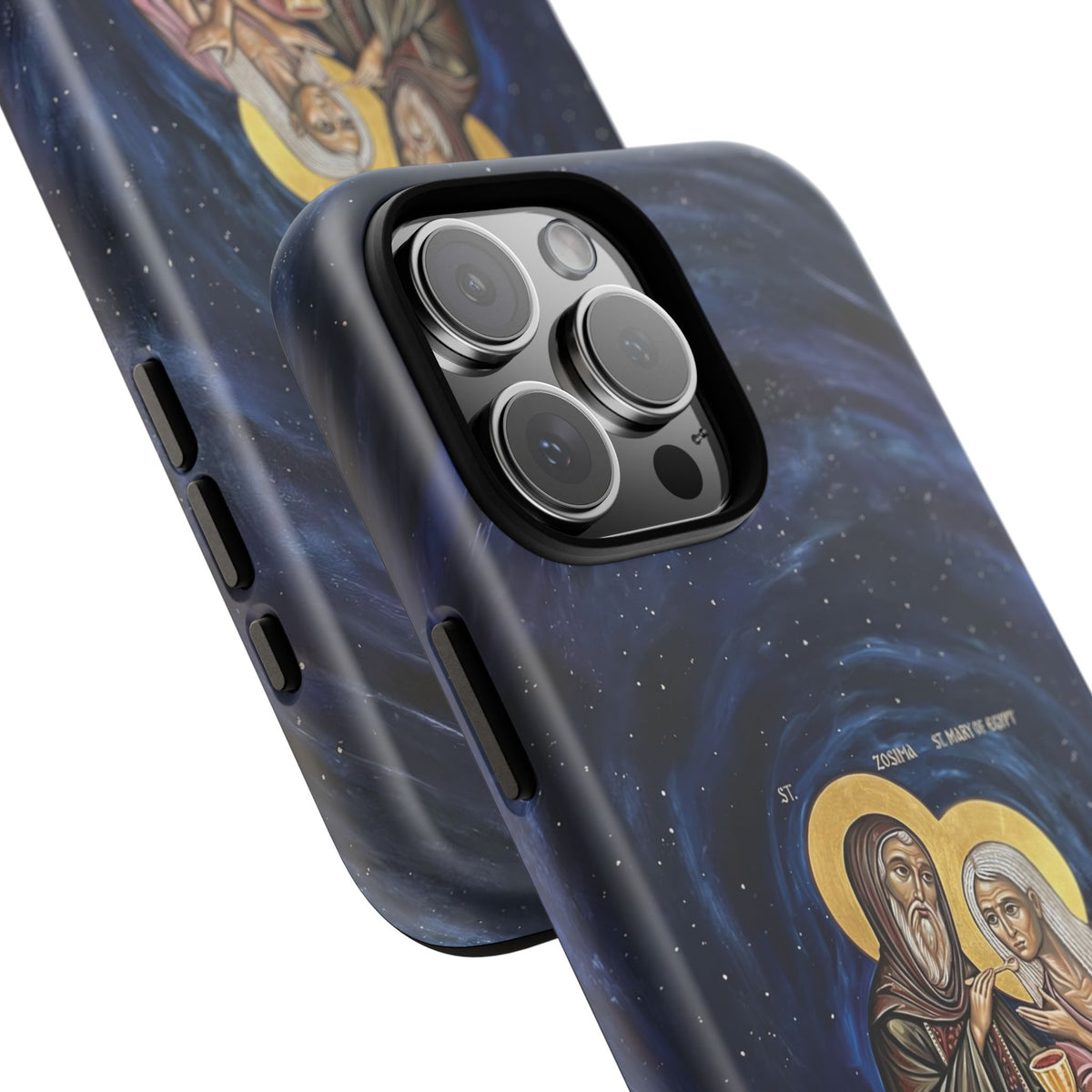 Christelijk telefoonhoesje Maria van Egypte en Sint-Zosimas donkerblauw mat
