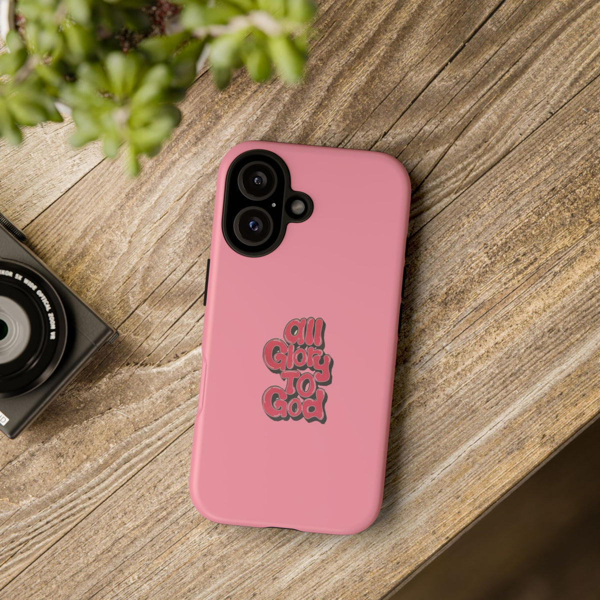 Christelijk telefoonhoesje Alle eer aan God roze mat