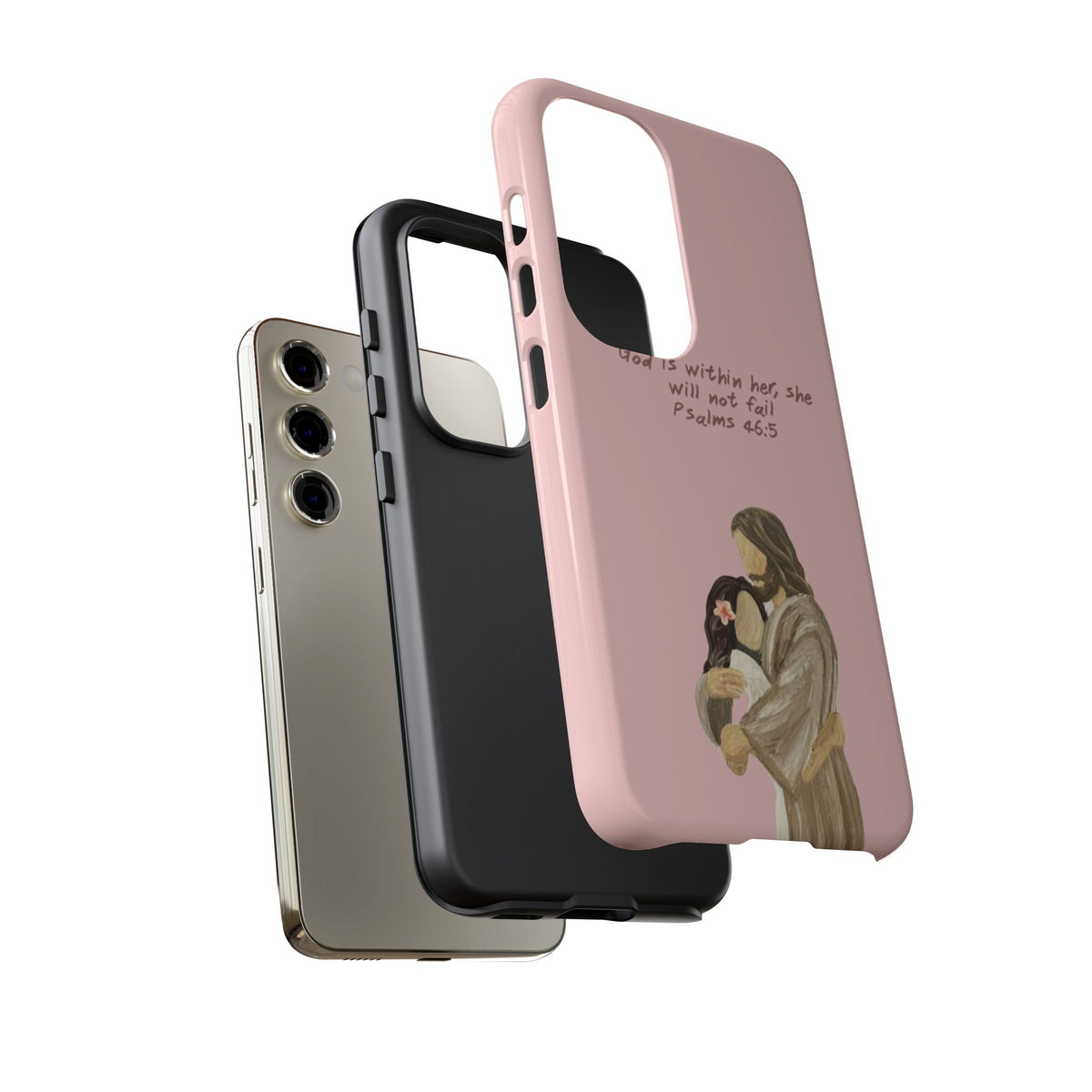 Christelijk telefoonhoesje God is in haar roze mat