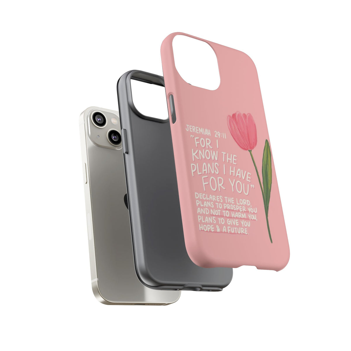 Christelijk telefoonhoesje Ik ken de plannen roze mat
