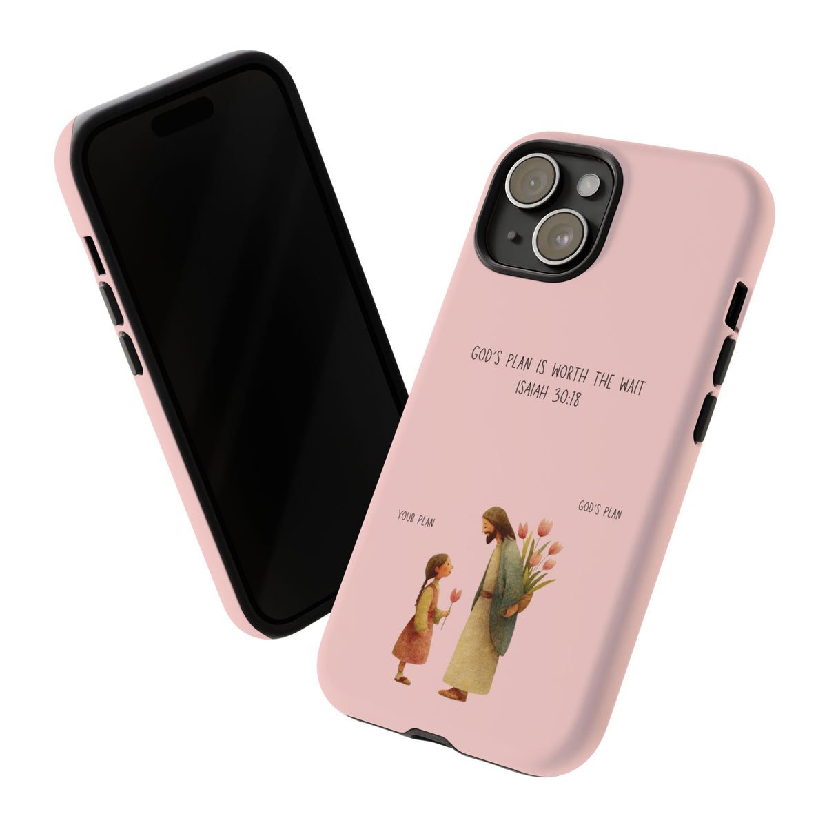 Christelijk telefoonhoesje Gods plan is beter roze mat
