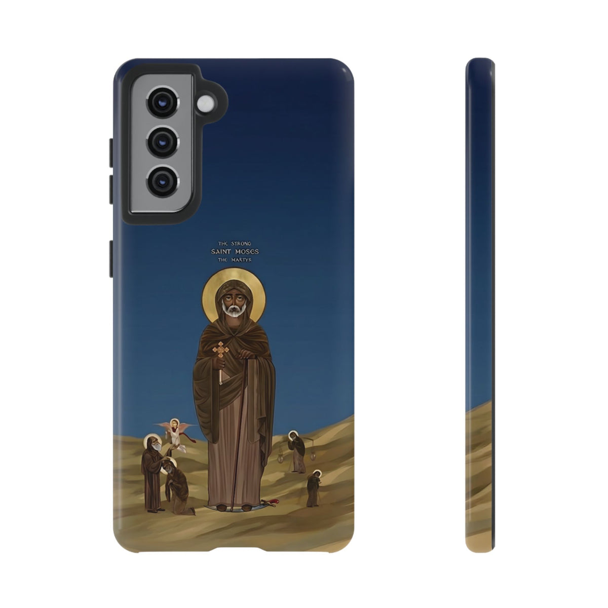 Christelijk telefoonhoesje Sint-Mozes de Sterke blauw mat