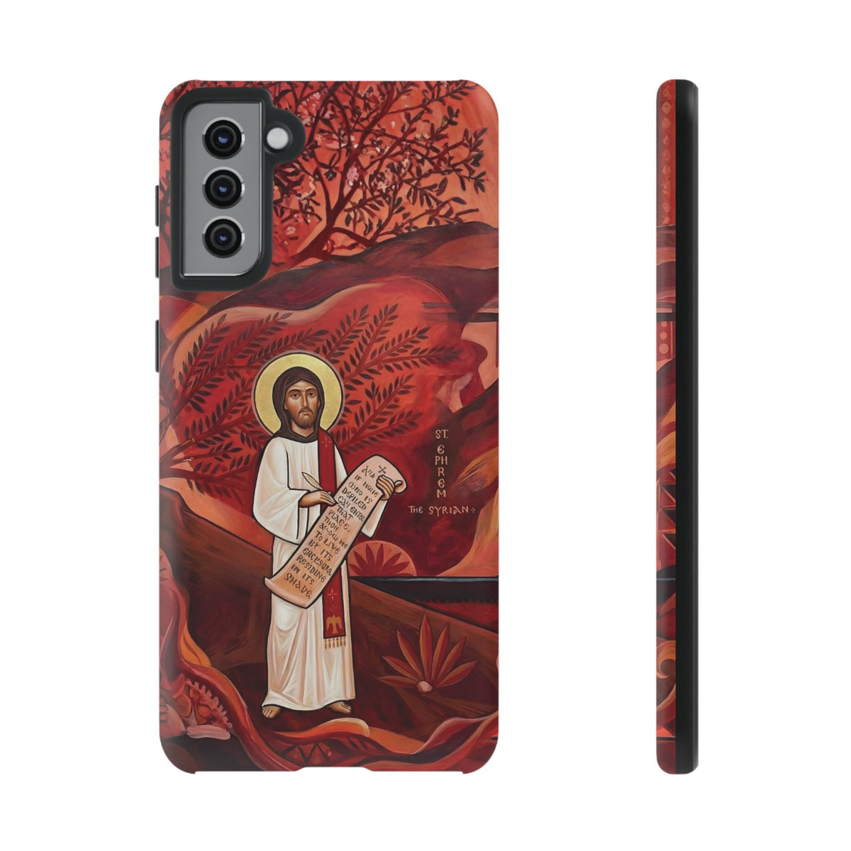 Christelijk telefoonhoesje Sint-Efrem de Syriër rood mat