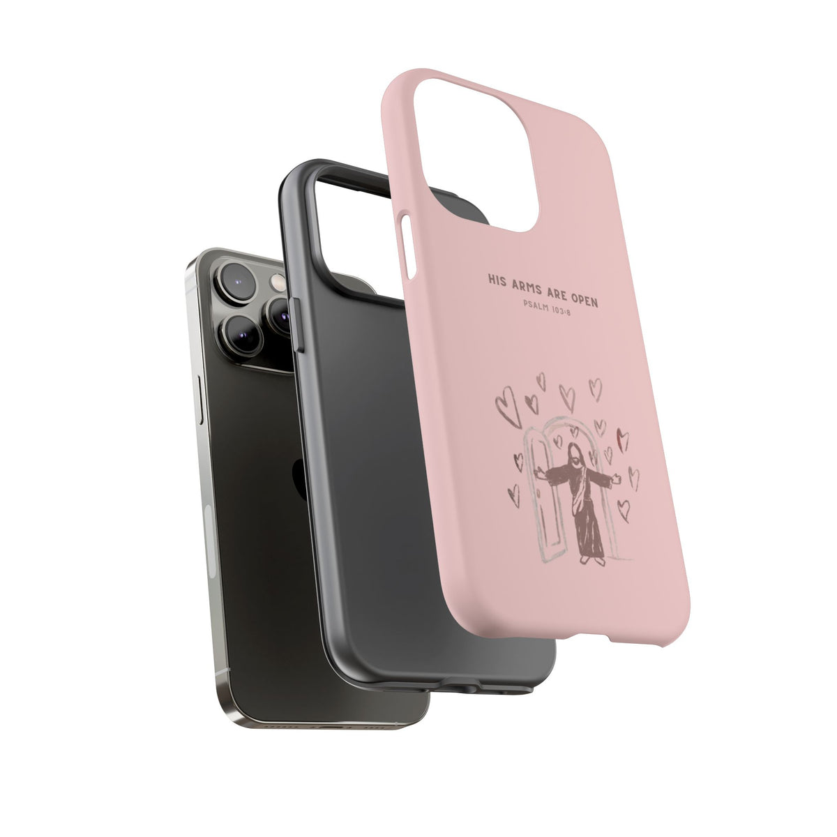 Christelijk telefoonhoesje Zijn armen staan open roze mat