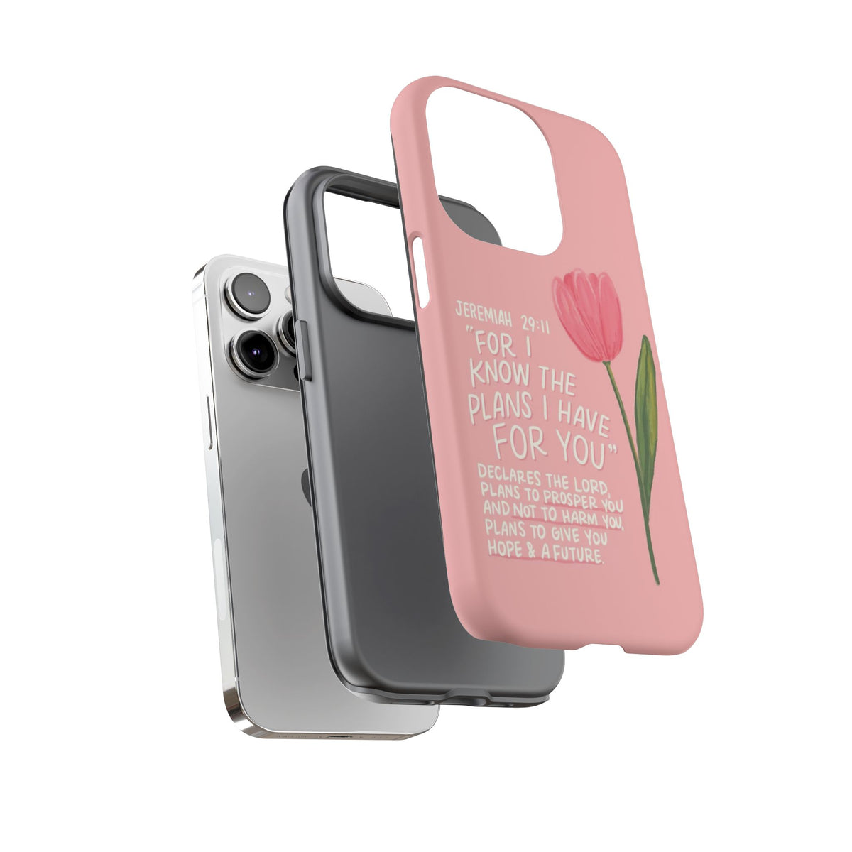 Christelijk telefoonhoesje Ik ken de plannen roze mat