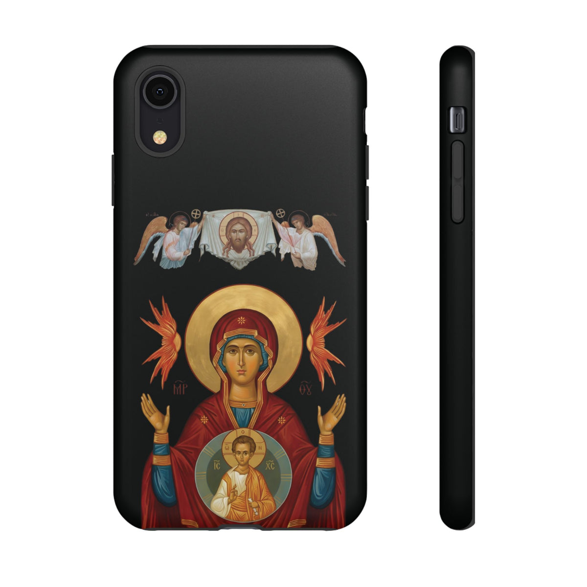 Christelijk telefoonhoesje De Heilige Maagd Maria zwart mat