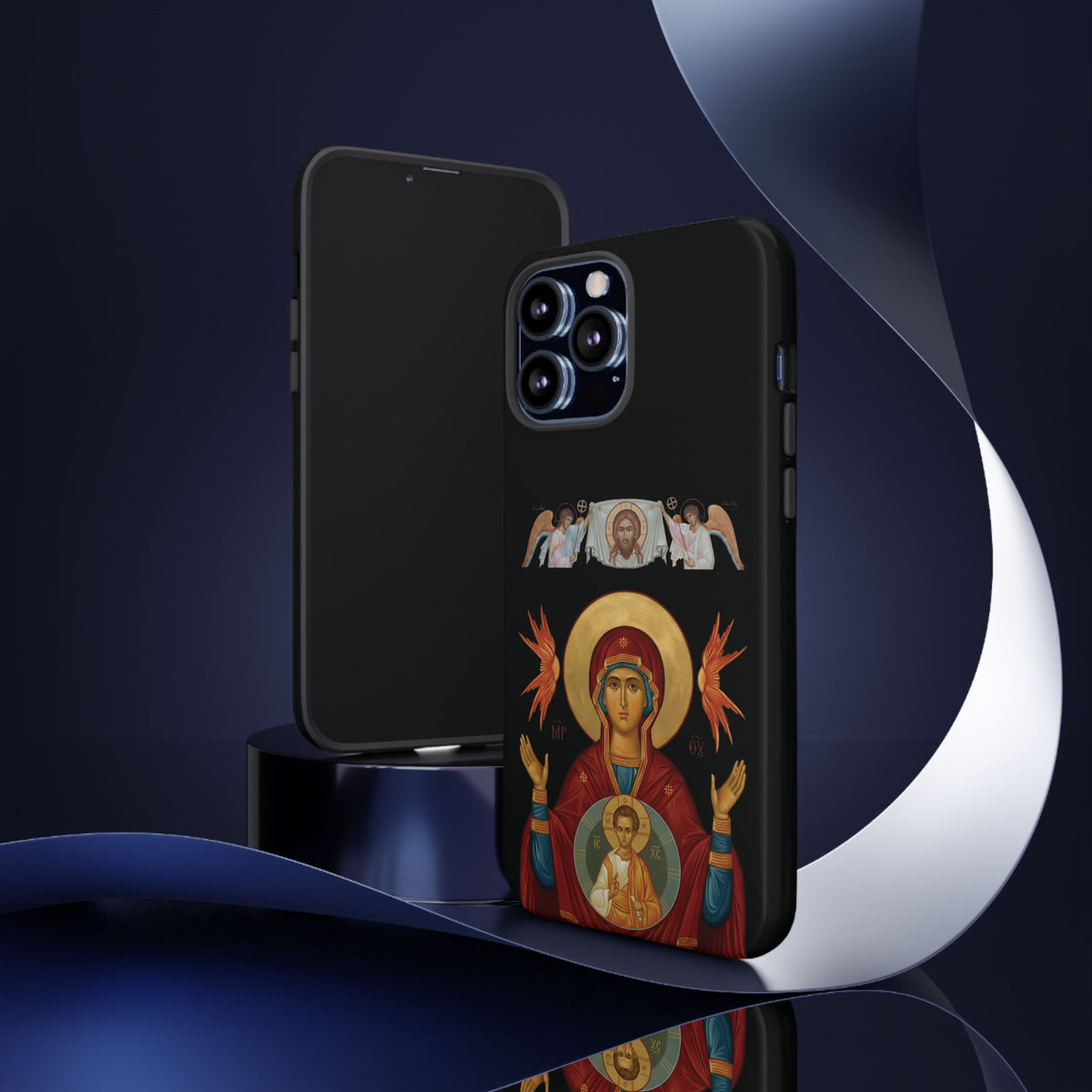 Christelijk telefoonhoesje De Heilige Maagd Maria zwart mat