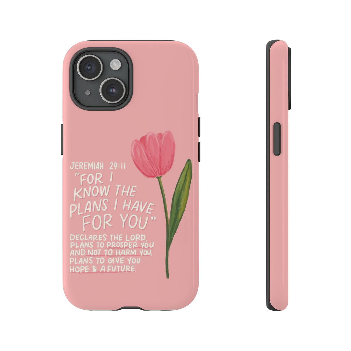 Christelijk telefoonhoesje Ik ken de plannen roze mat