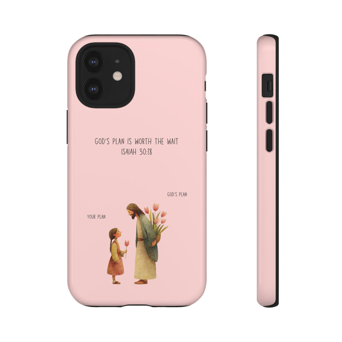 Christelijk telefoonhoesje Gods plan is beter roze mat