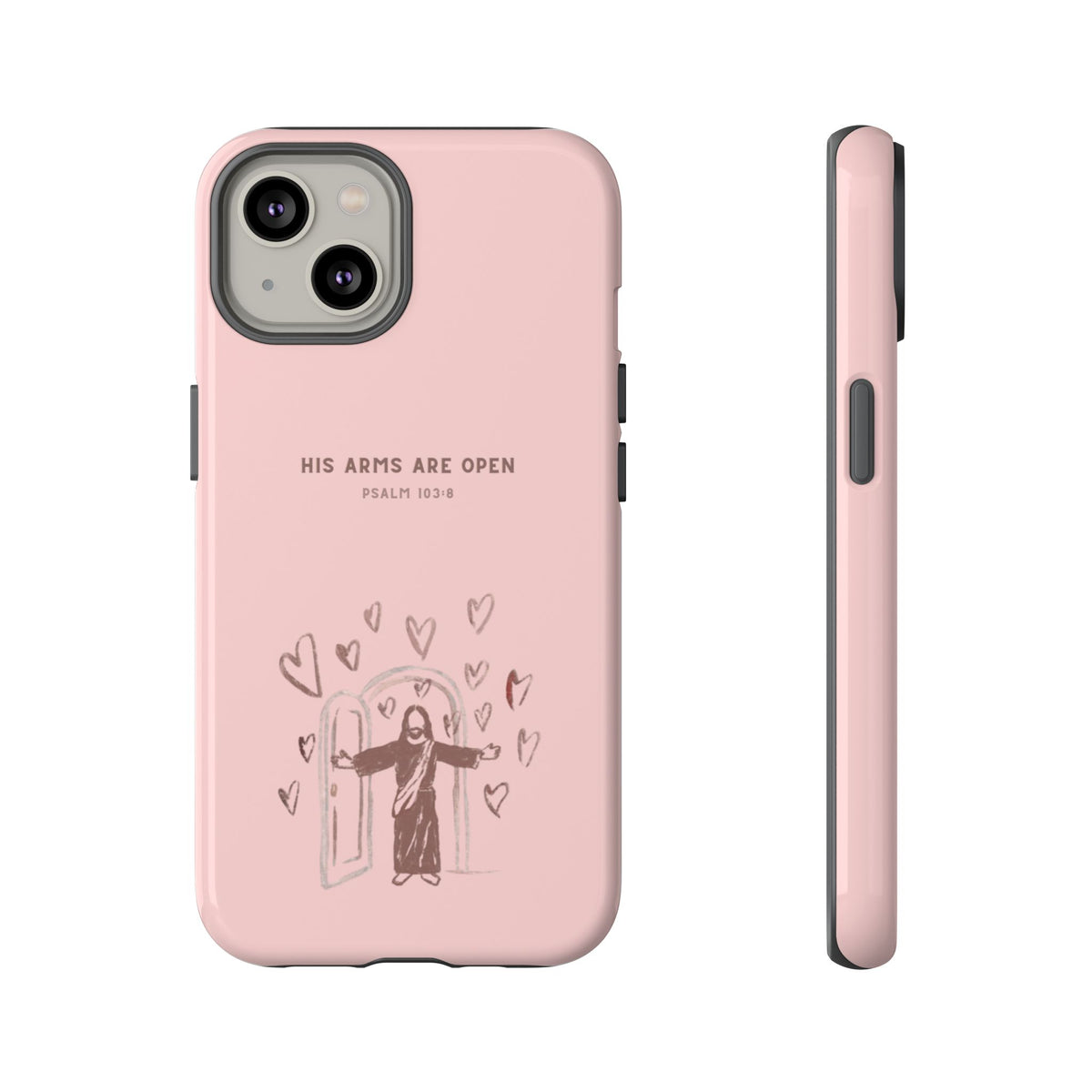 Christelijk telefoonhoesje Zijn armen staan open roze mat