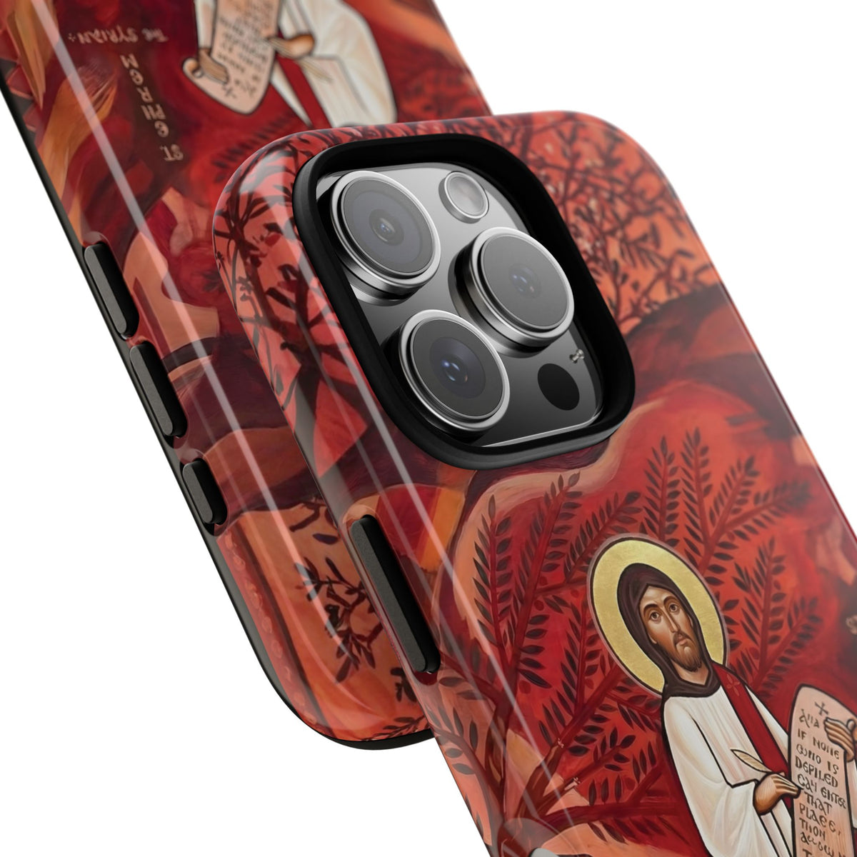 Christelijk telefoonhoesje Sint-Efrem de Syriër rood mat