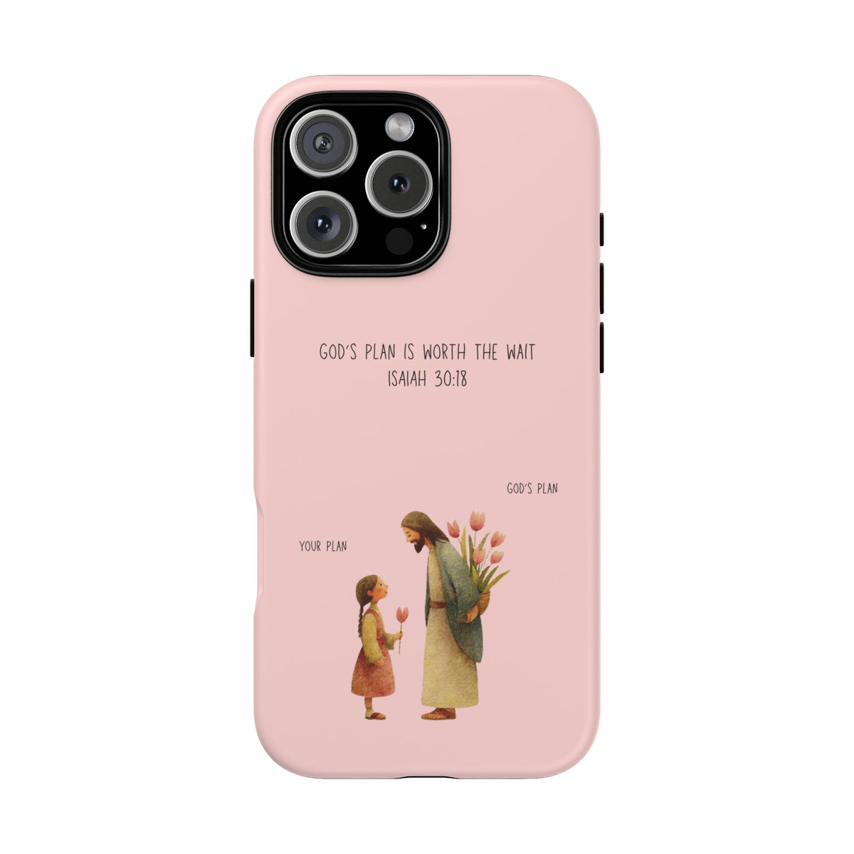 Christelijk telefoonhoesje Gods plan is beter roze mat