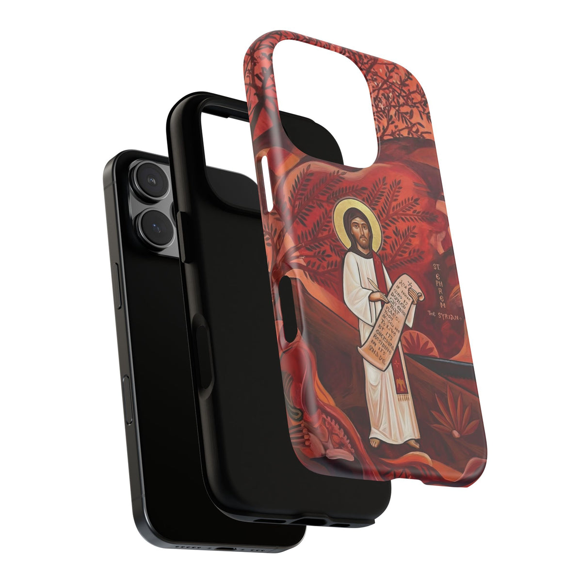Christelijk telefoonhoesje Sint-Efrem de Syriër rood mat