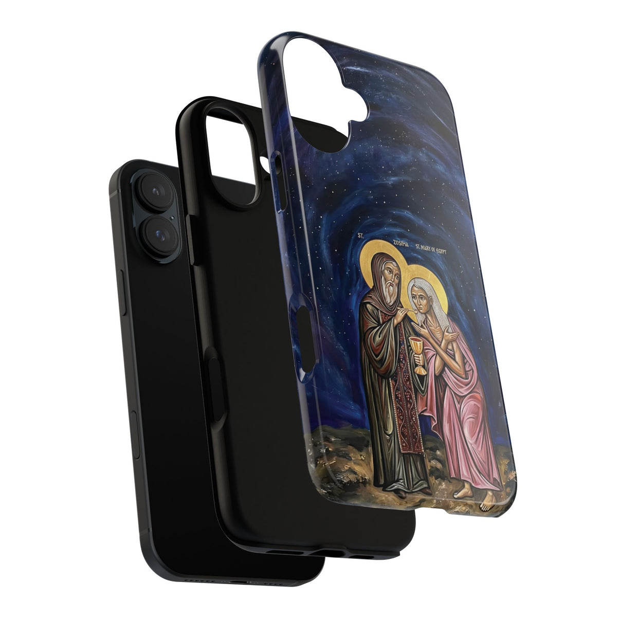Christelijk telefoonhoesje Maria van Egypte en Sint-Zosimas donkerblauw mat