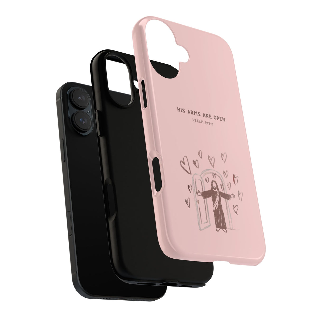 Christelijk telefoonhoesje Zijn armen staan open roze mat