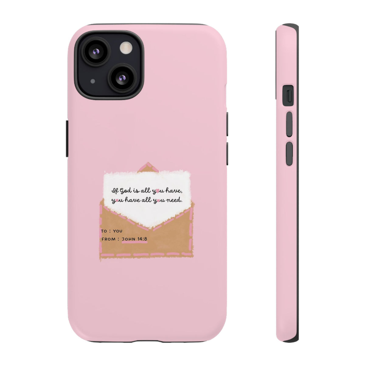 Christelijk telefoonhoesje God is alles wat je nodig hebt roze mat