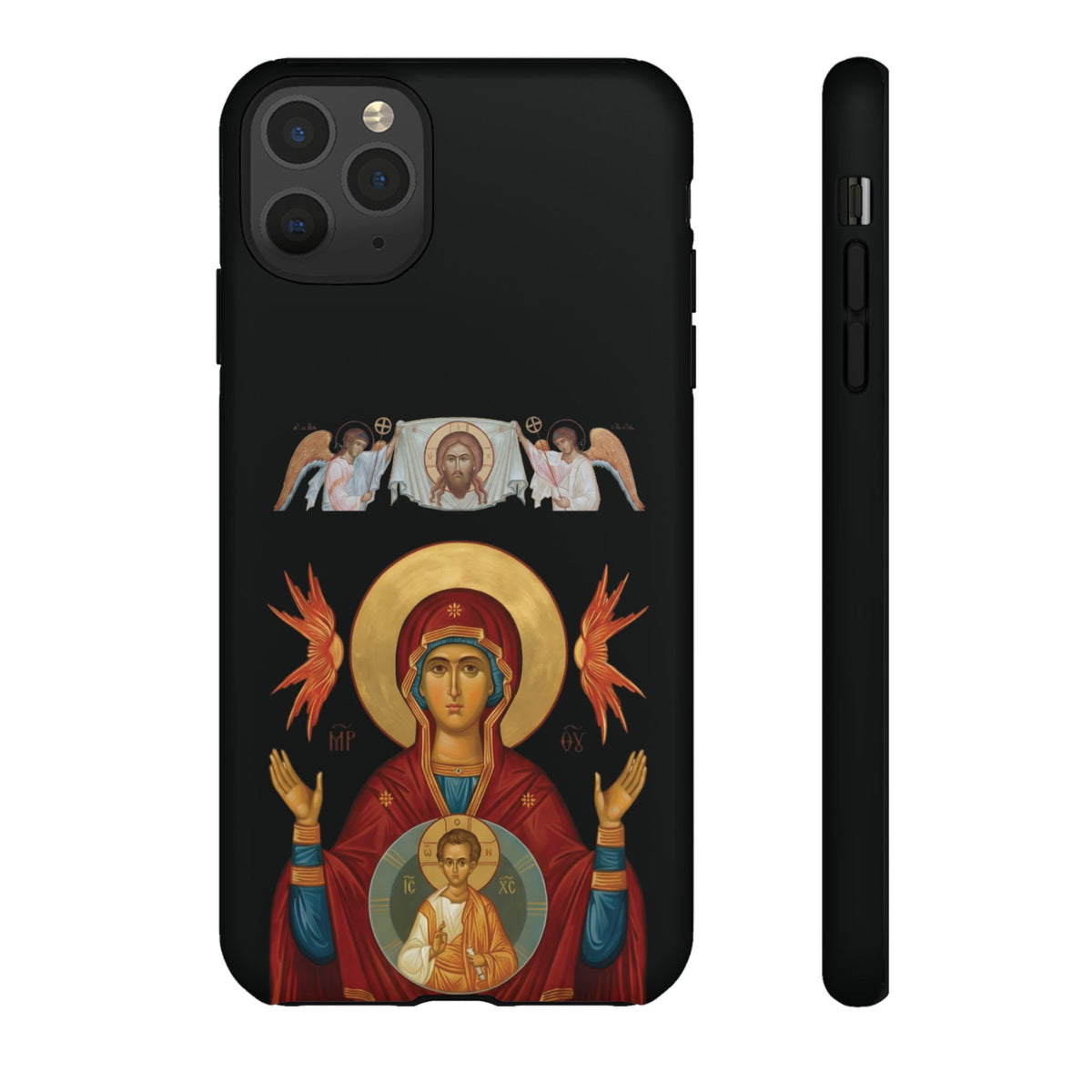 Christelijk telefoonhoesje De Heilige Maagd Maria zwart mat