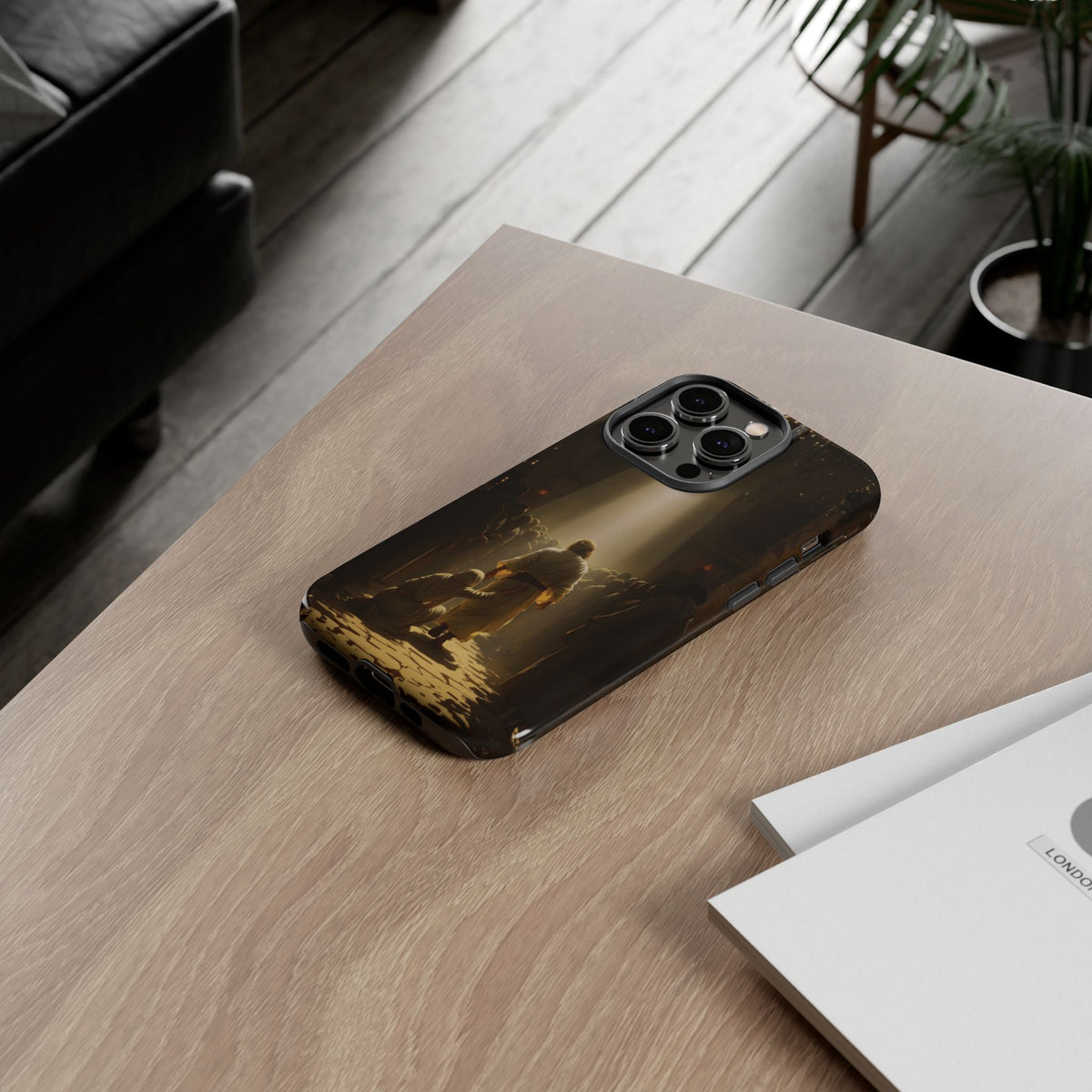 Christelijk telefoonhoesje Aangeraakt door geloof bruin mat