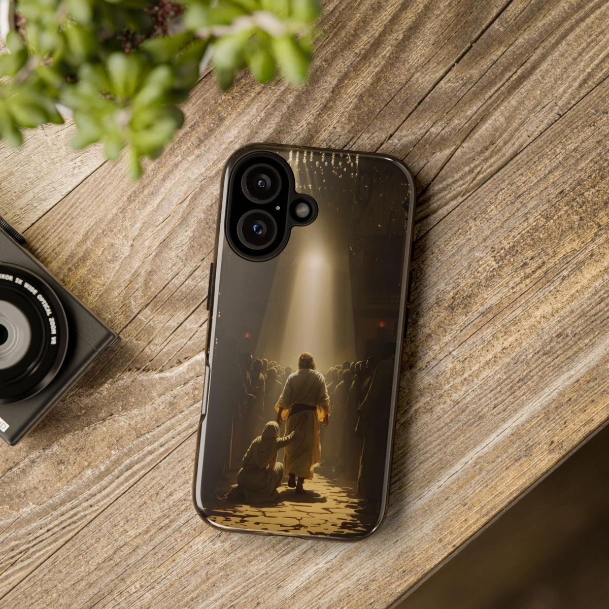 Christelijk telefoonhoesje Aangeraakt door geloof bruin mat