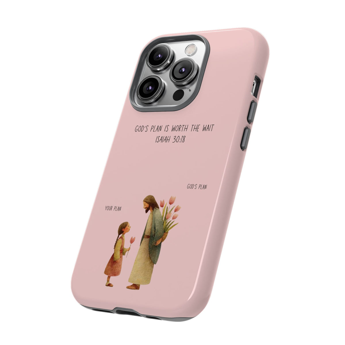 Christelijk telefoonhoesje Gods plan is beter roze mat