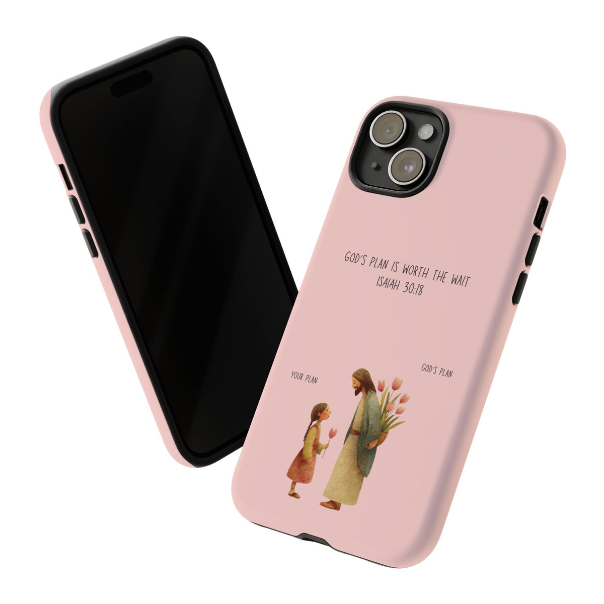 Christelijk telefoonhoesje Gods plan is beter roze mat