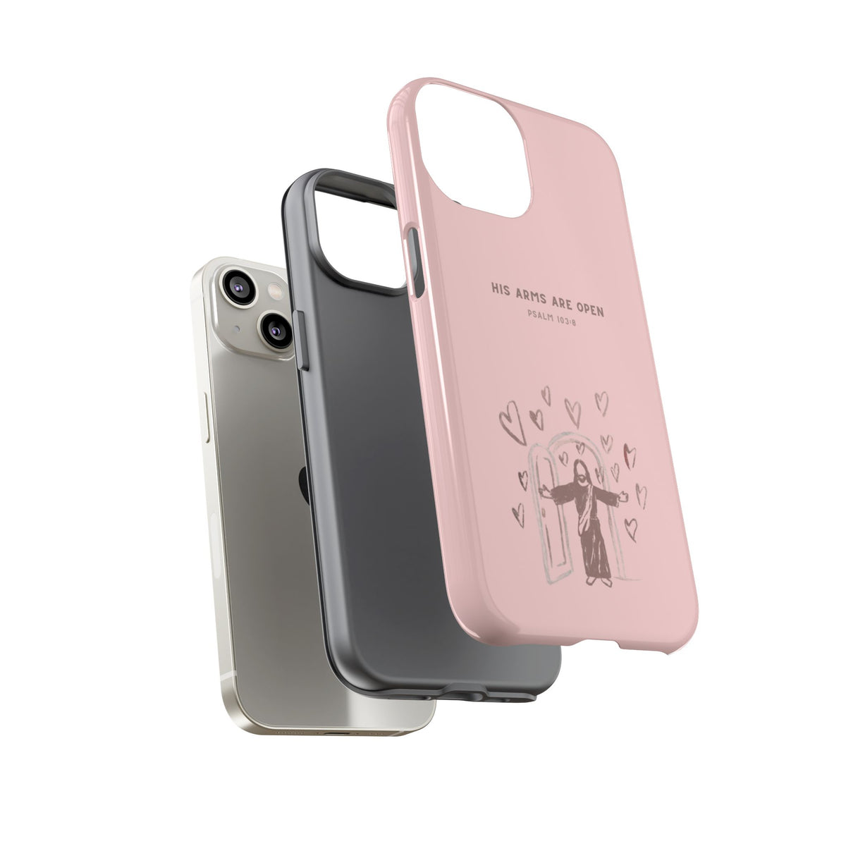 Christelijk telefoonhoesje Zijn armen staan open roze mat