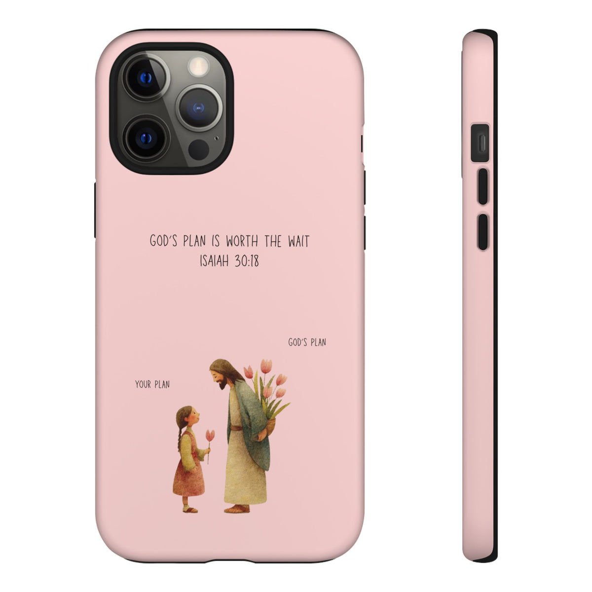 Christelijk telefoonhoesje Gods plan is beter roze mat