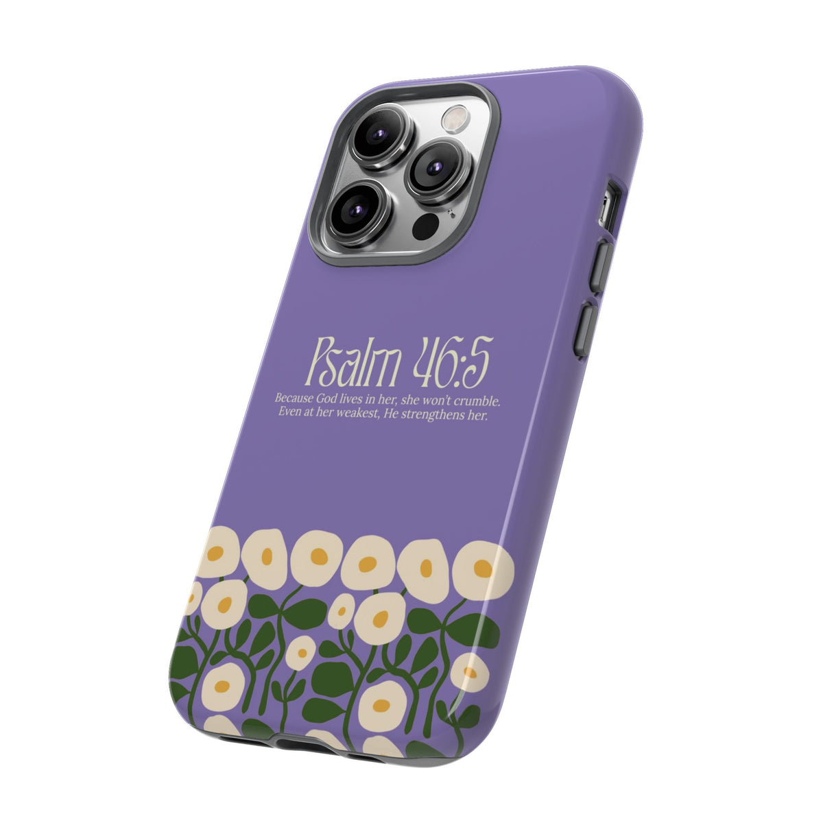 Christelijk telefoonhoesje God woont in haar lila mat