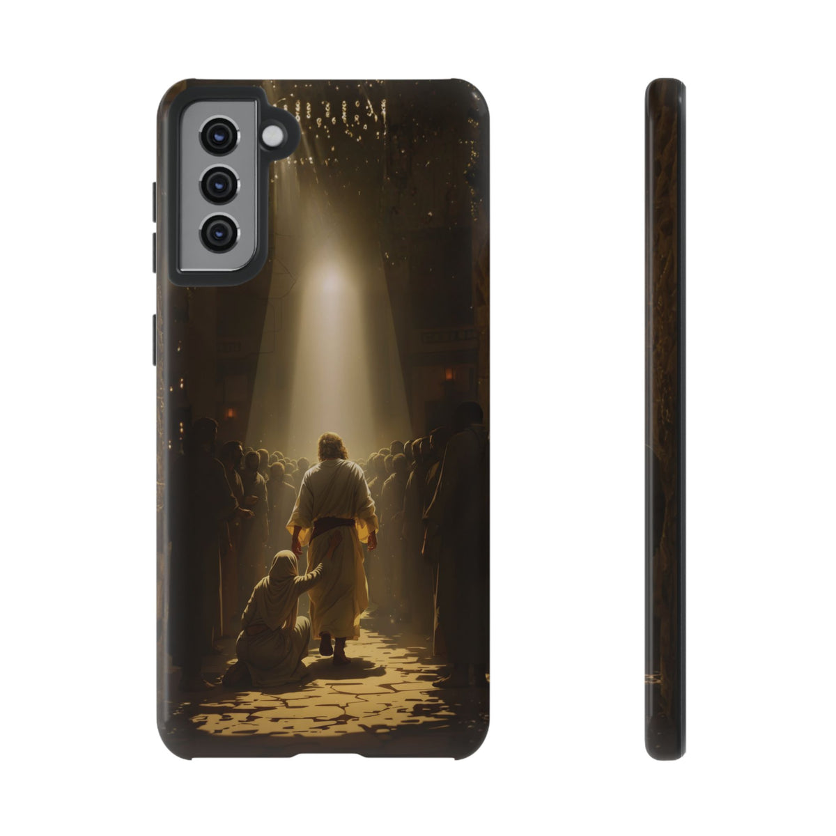 Christelijk telefoonhoesje Aangeraakt door geloof bruin mat