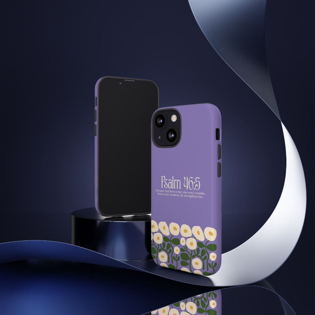 Christelijk telefoonhoesje God woont in haar lila mat