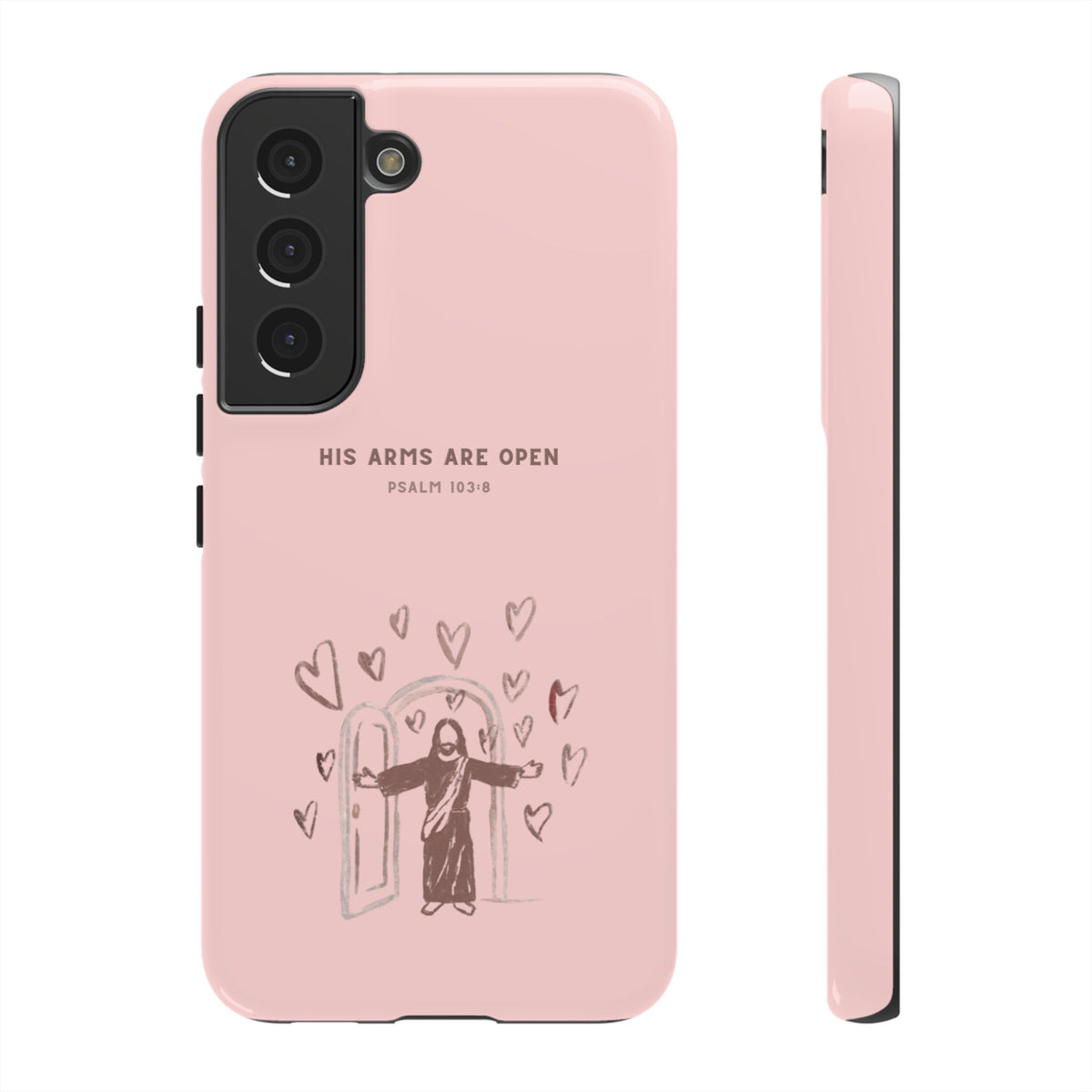 Christelijk telefoonhoesje Zijn armen staan open roze mat
