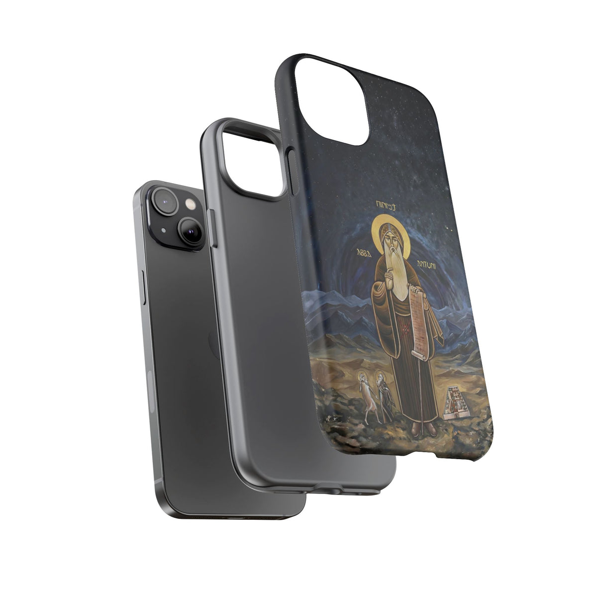 Christelijk telefoonhoesje Sint-Antonius de Grote donkerblauw mat