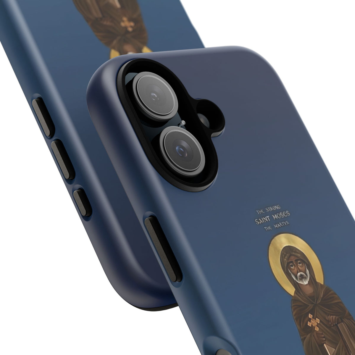 Christelijk telefoonhoesje Sint-Mozes de Sterke blauw mat