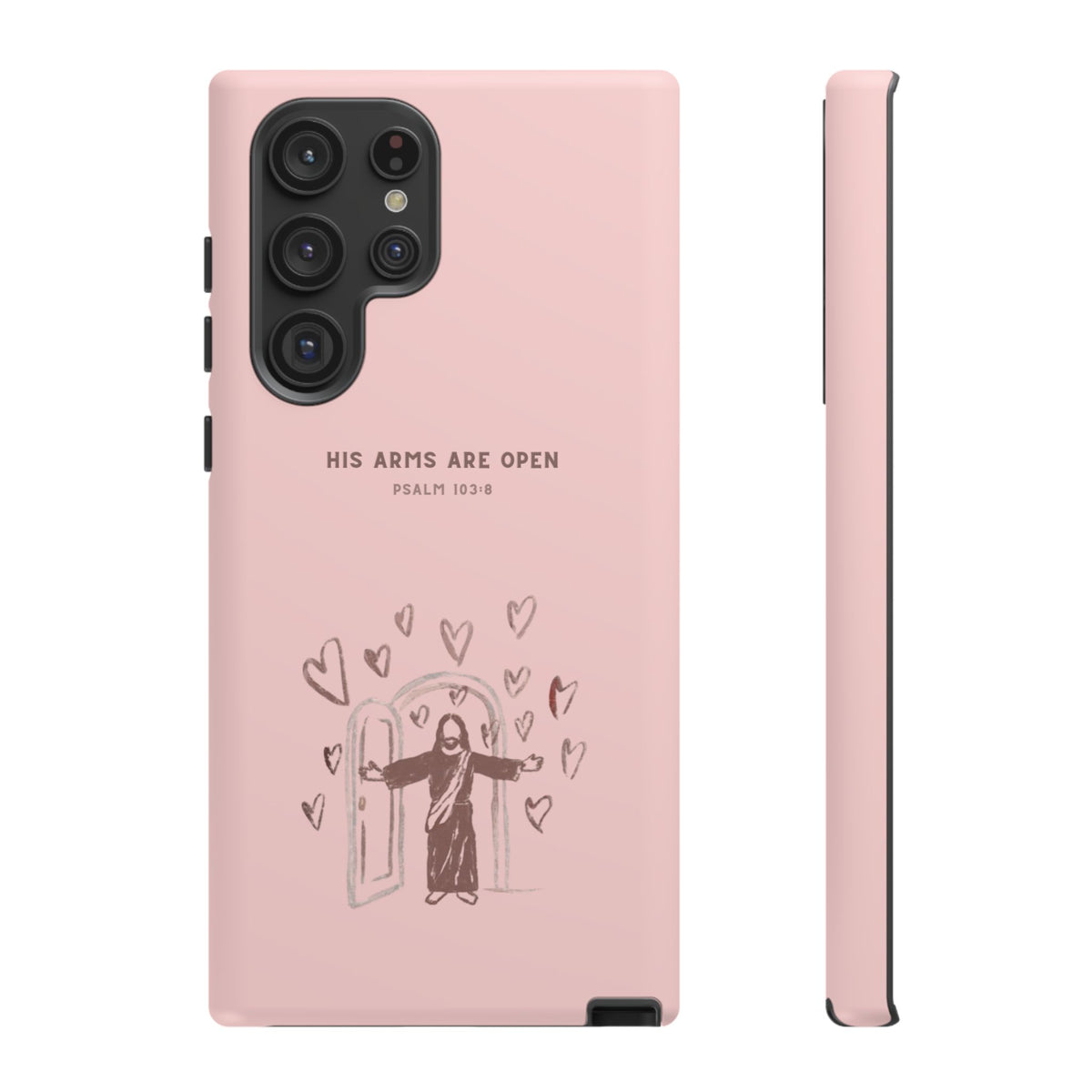 Christelijk telefoonhoesje Zijn armen staan open roze mat