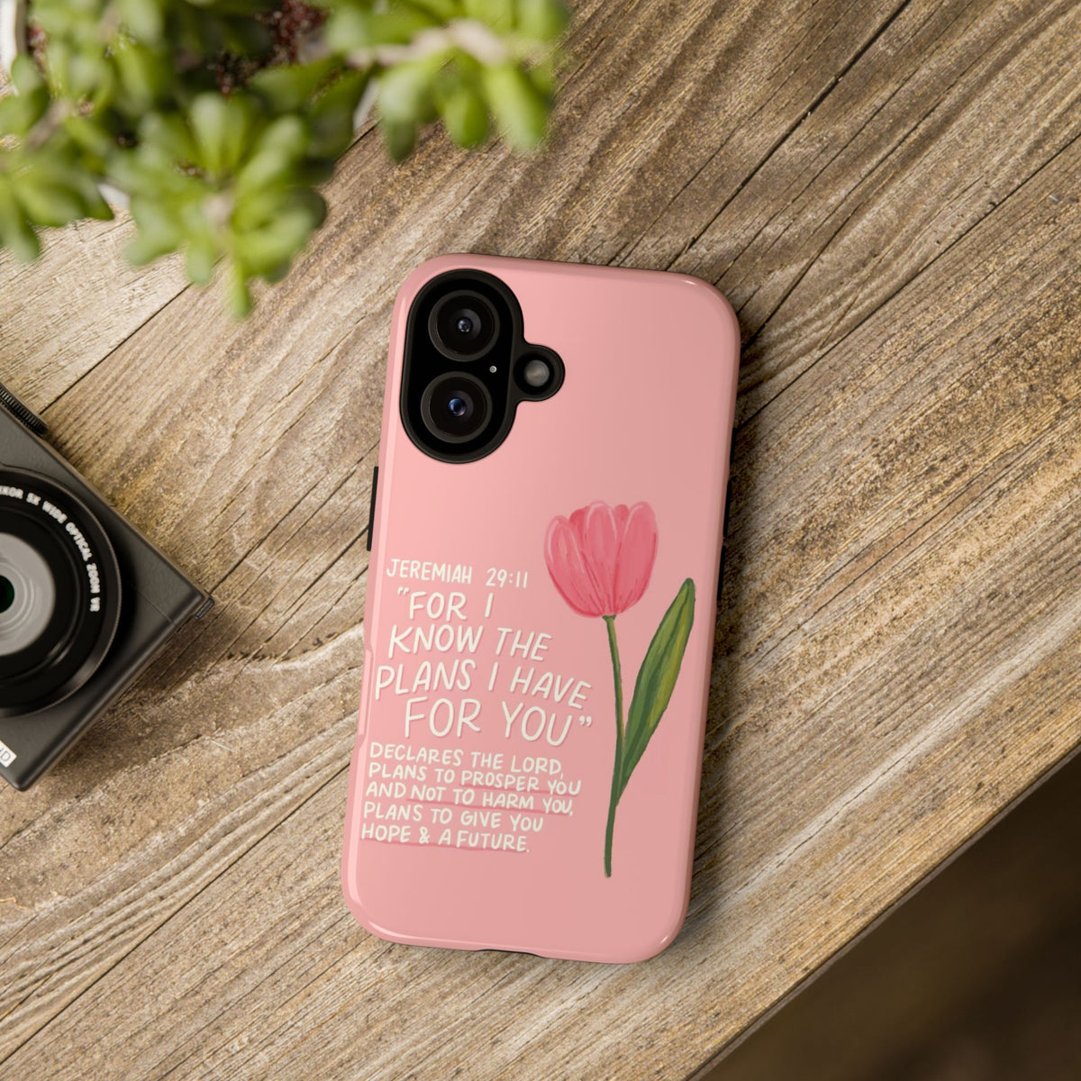 Christelijk telefoonhoesje Ik ken de plannen roze mat