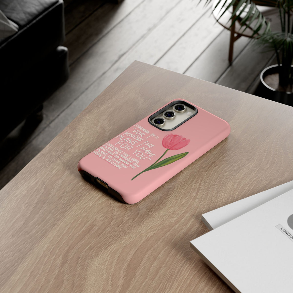 Christelijk telefoonhoesje Ik ken de plannen roze mat