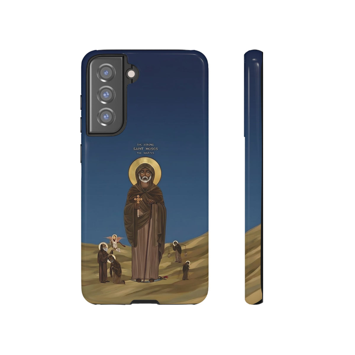 Christelijk telefoonhoesje Sint-Mozes de Sterke blauw mat