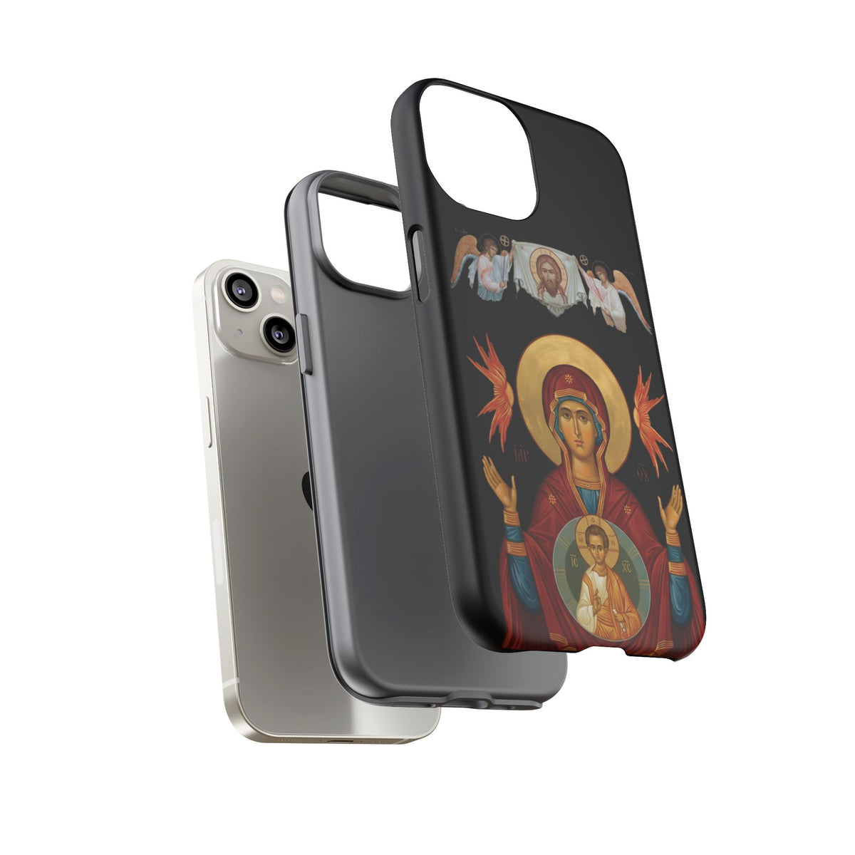 Christelijk telefoonhoesje De Heilige Maagd Maria zwart mat