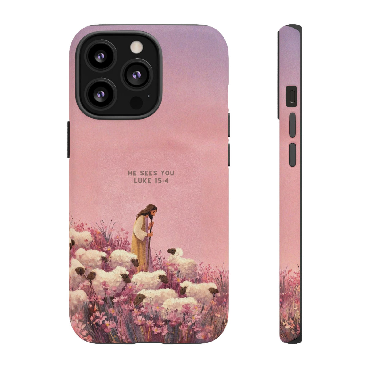 Christelijk telefoonhoesje Hij ziet jou roze mat