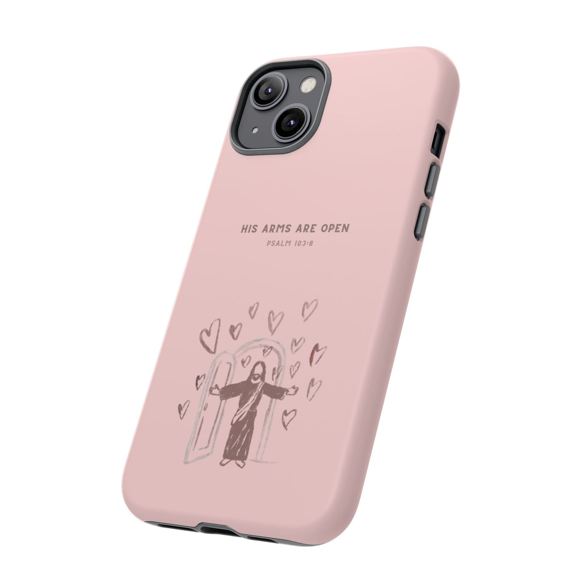 Christelijk telefoonhoesje Zijn armen staan open roze mat