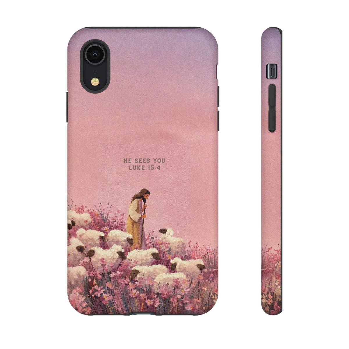 Christelijk telefoonhoesje Hij ziet jou roze mat