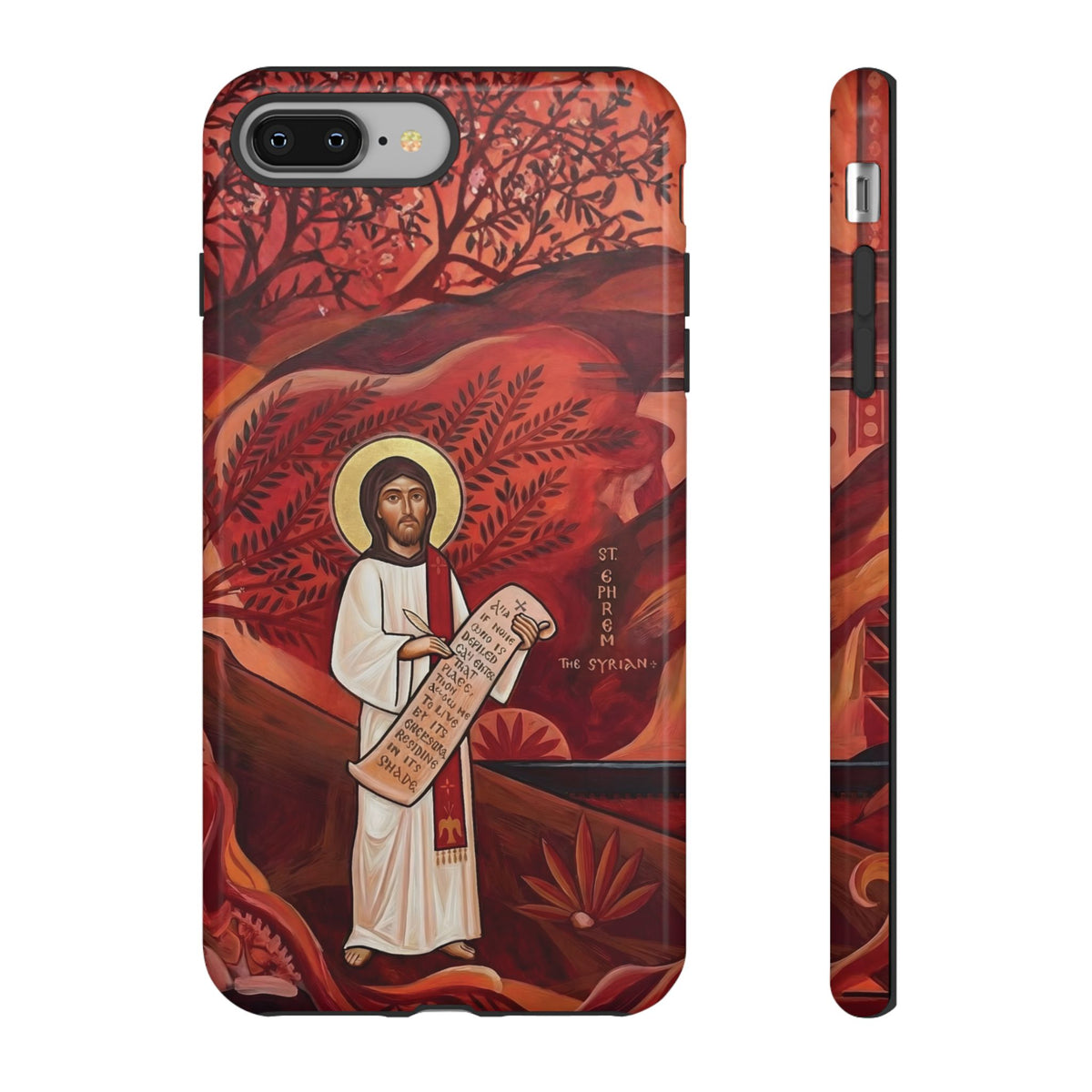 Christelijk telefoonhoesje Sint-Efrem de Syriër rood mat